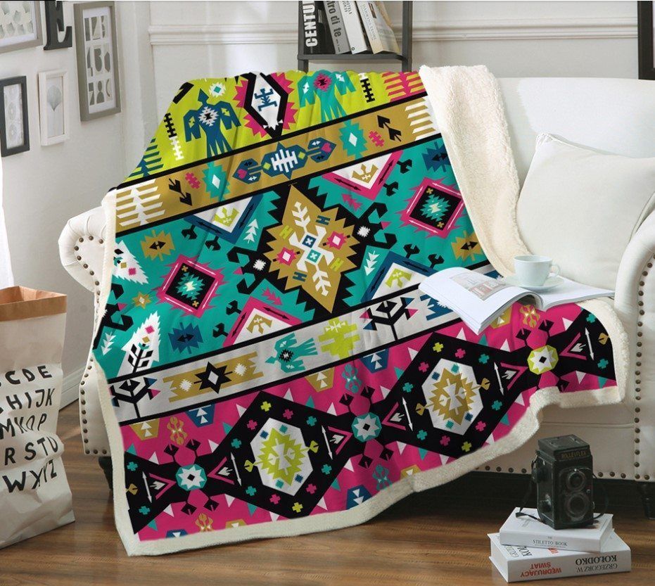 Native American Sherpa Fleece Blanket