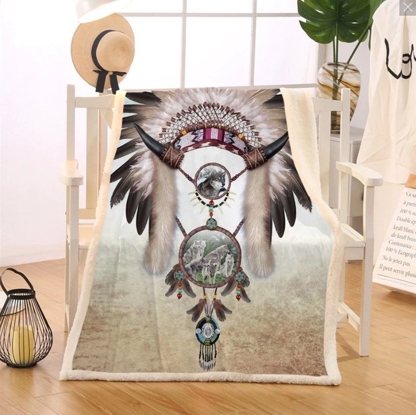 Native American Sherpa Fleece Blanket