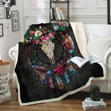 Native American Deer Skull Mandala Sherpa Fleece