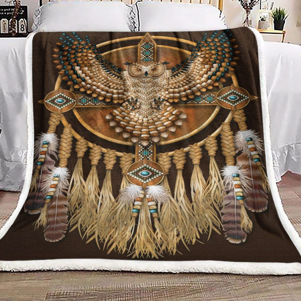 Native American Dreamcatcher Owl Sherpa Fleece Blanket