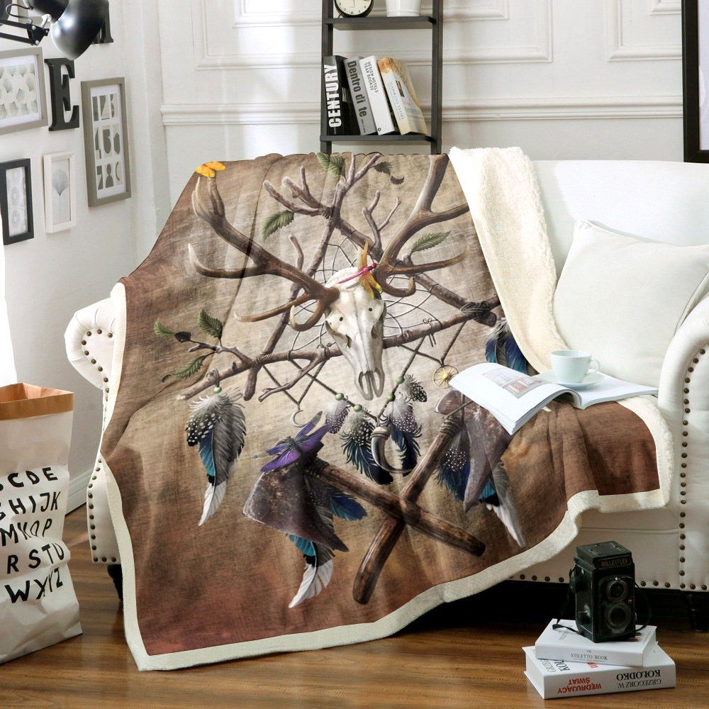 Native American Dreamcatcher Sherpa Fleece Blanket