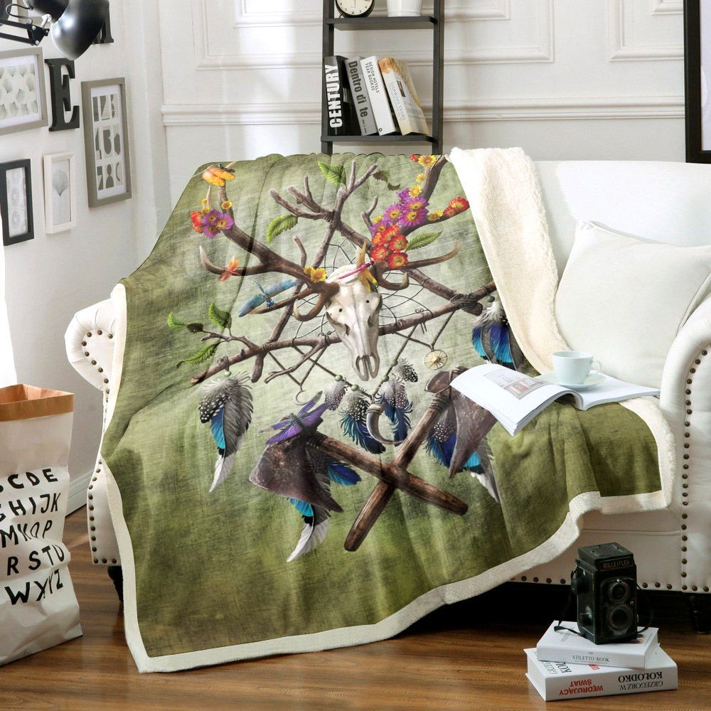 Native American Dreamcatcher Sherpa Fleece Blanket