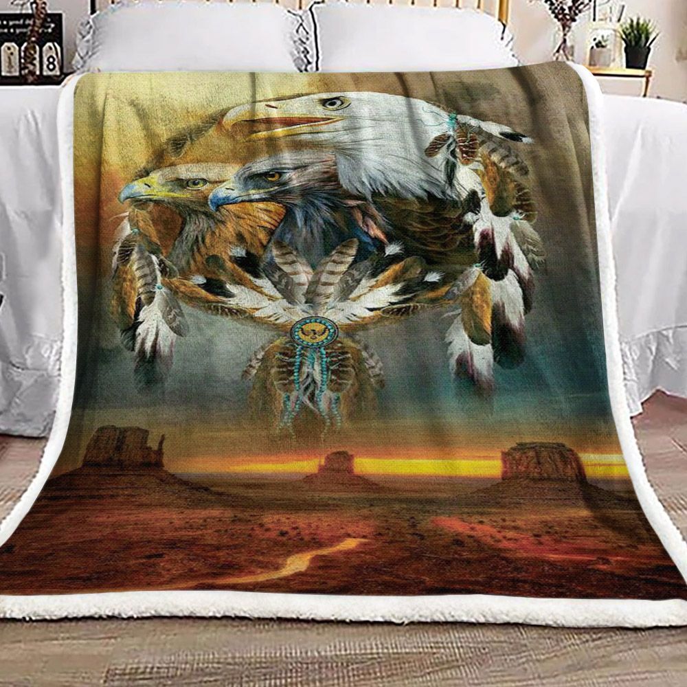 Native American Eagle Sherpa Fleece Blanket