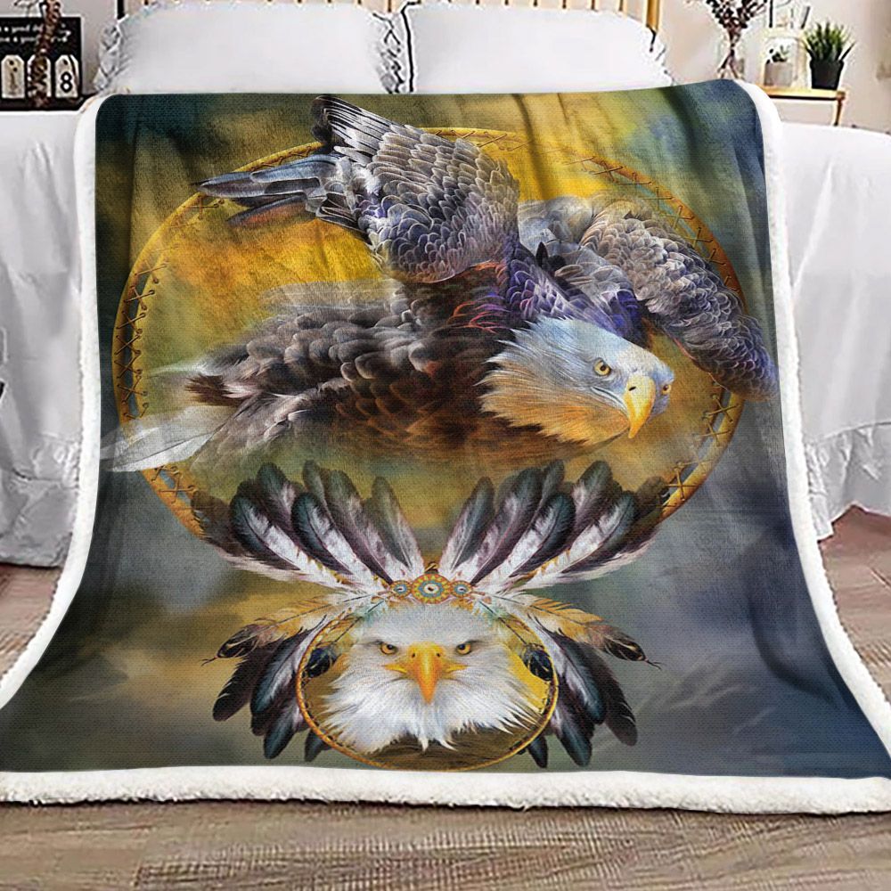 Native American Eagle Sherpa Fleece Blanket