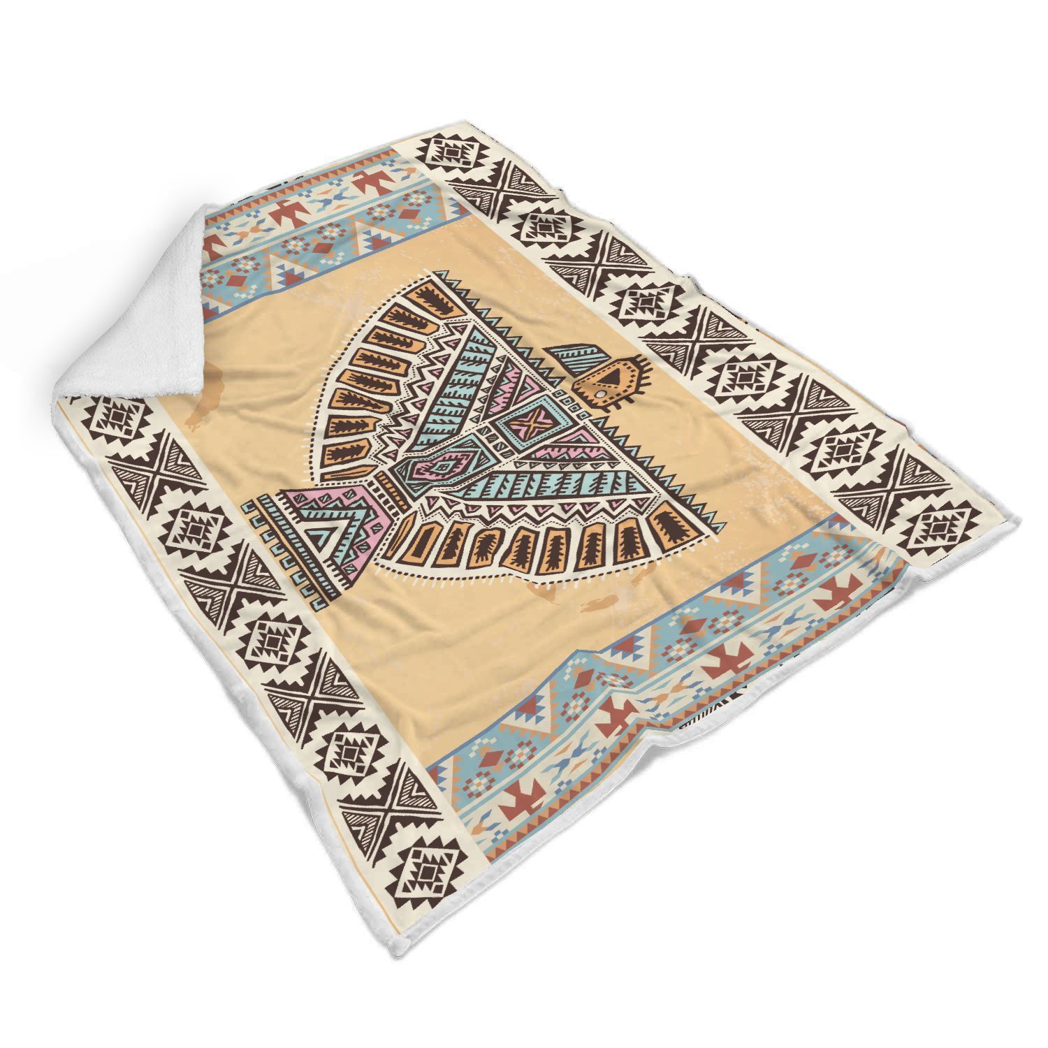 Native American Eagle Pattern Sherpa Fleece Blanket