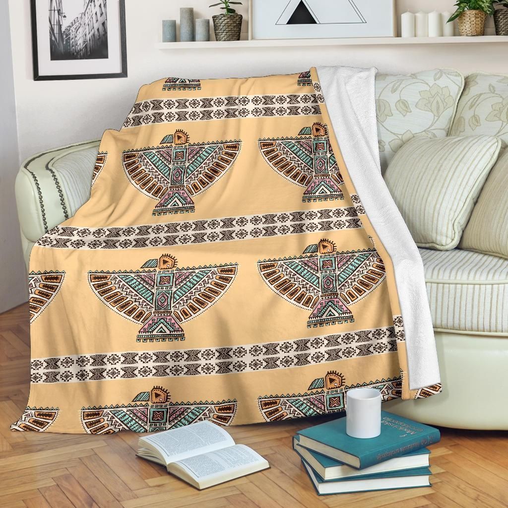 Native American Eagle Pattern Taupe Fleece Blanket