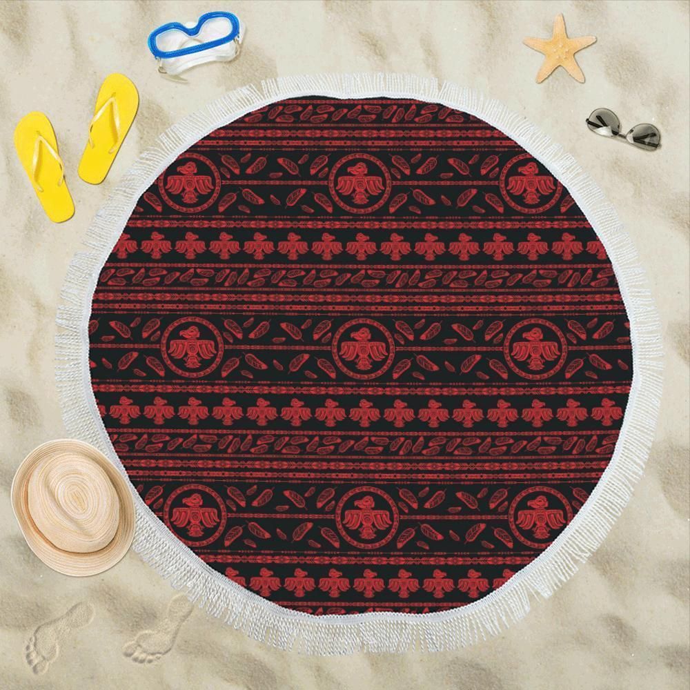 Native American Eagle Themed Print Round Beach Towel