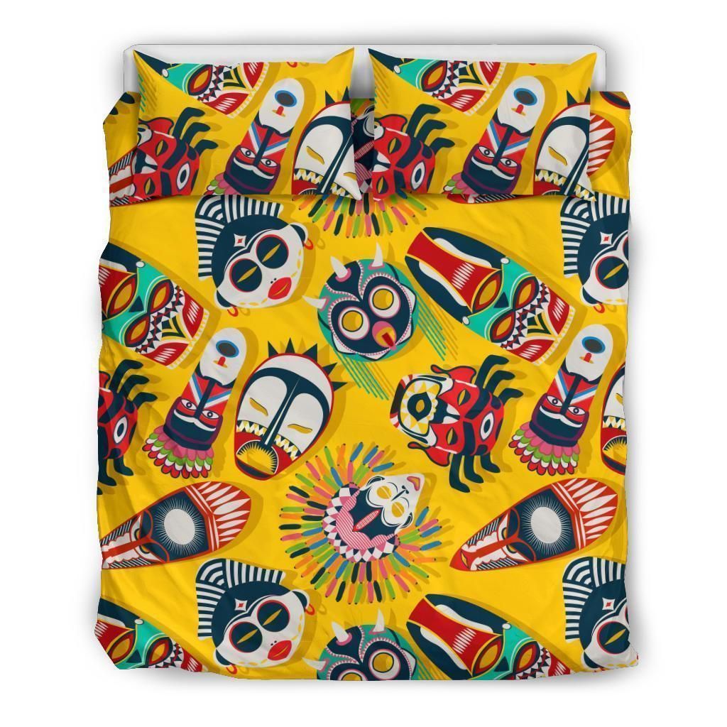 Native American Face Pattern And Yellow Background 3D Printed Bedding Set