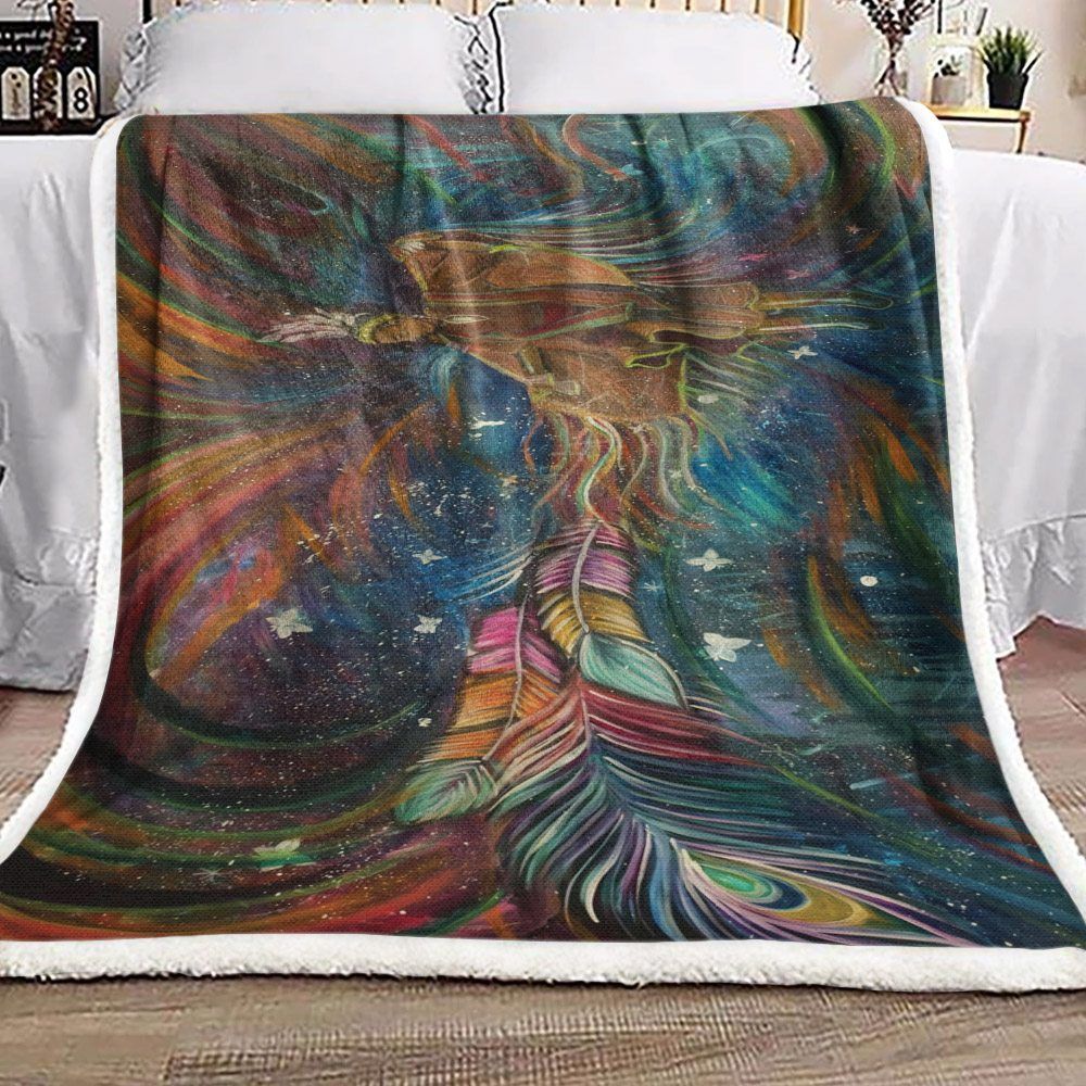 Native American Feather Sherpa Fleece Blanket