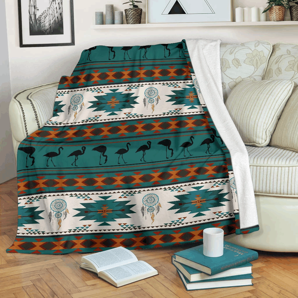 Native American Flamingo Sherpa Fleece Blanket