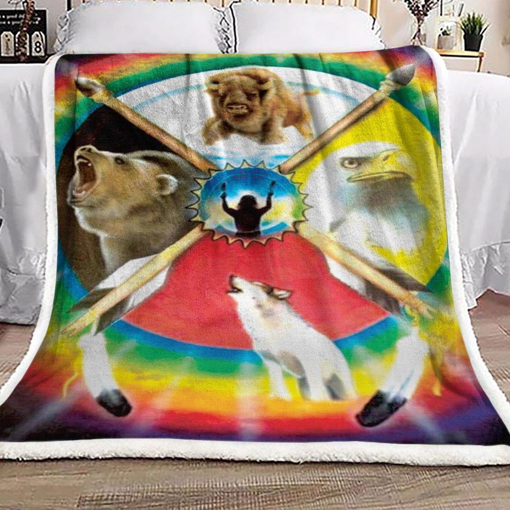 Native American Four Directions Animals Sherpa Fleece Blanket