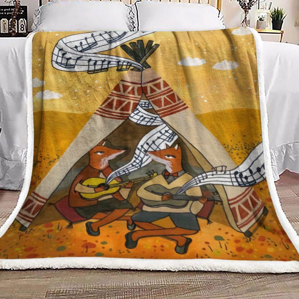 Native American Fox Music Guitar Sherpa Fleece Blanket