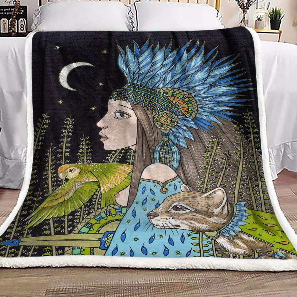 Native American Girl Sherpa Fleece Blanket