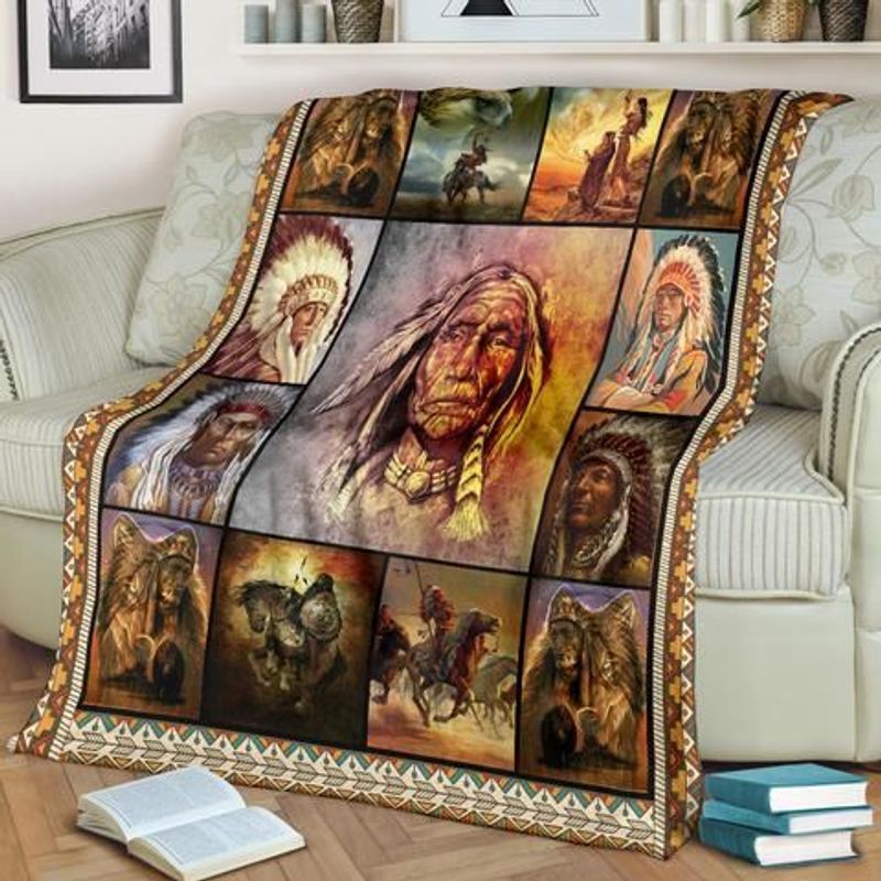 Native American Headman Sherpa Fleece Blanket