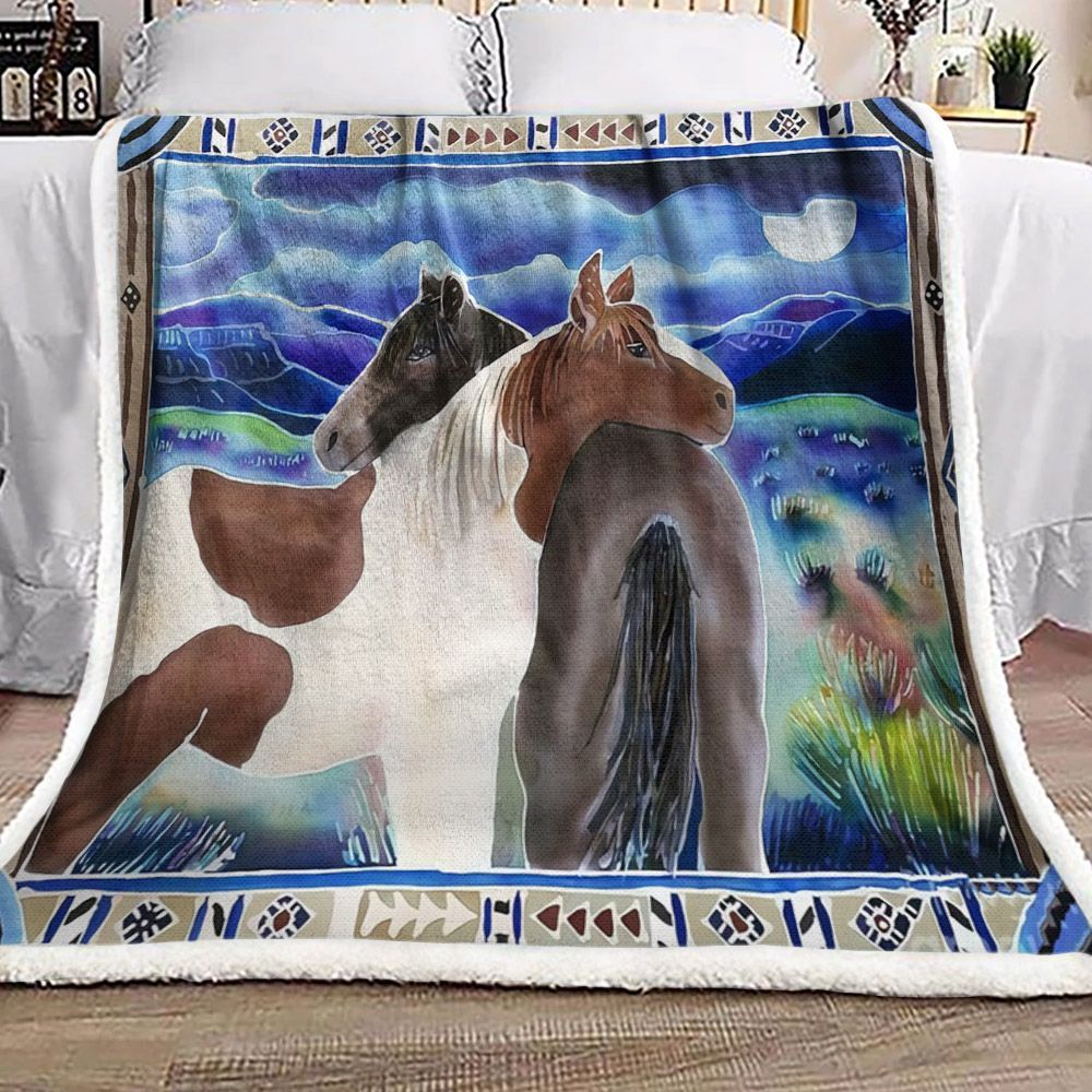 Native American Horse Sherpa Fleece Blanket