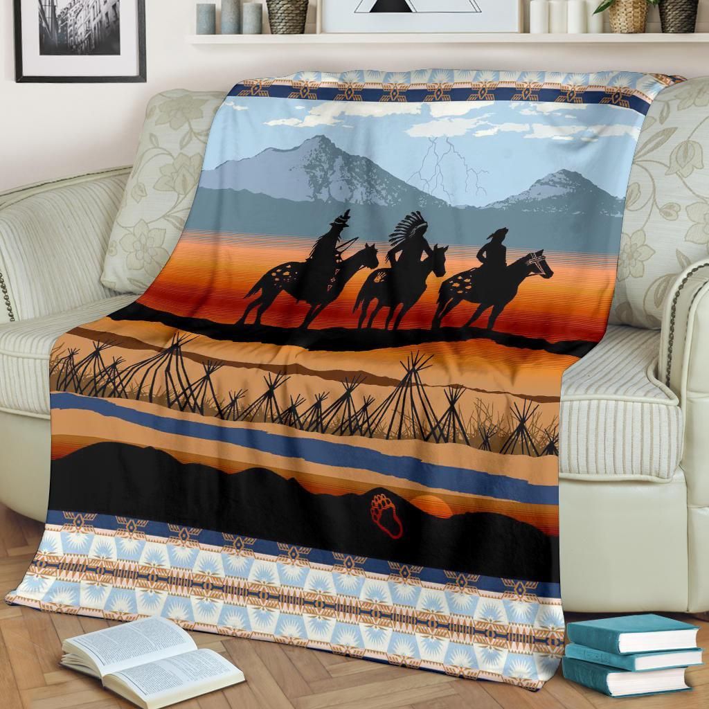 Native American Horse Sherpa Fleece Blanket