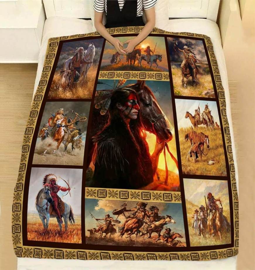 Native American Horse Sherpa Fleece Blanket