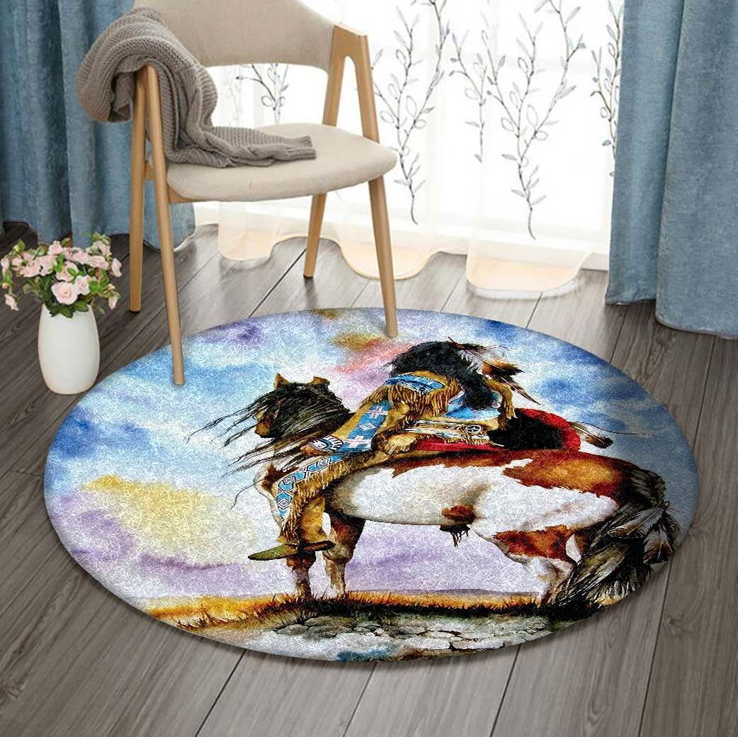 Native American Horse Round Carpet