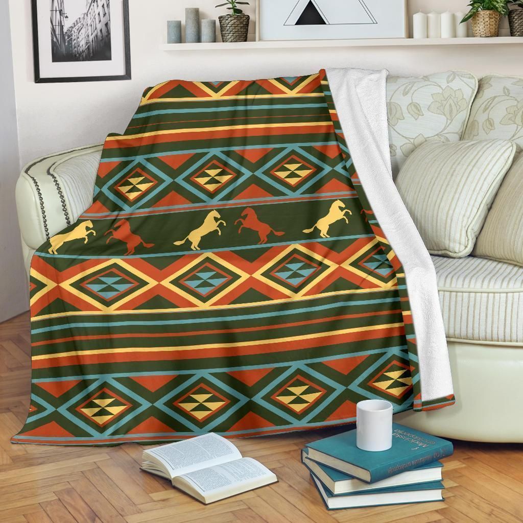 Native American Horse Western Pattern Soft Fleece Blanket