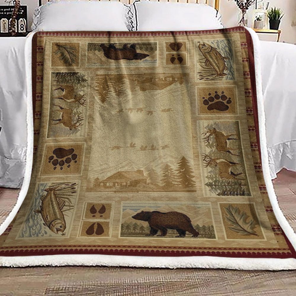 Native American Hunting Sherpa Fleece Blanket