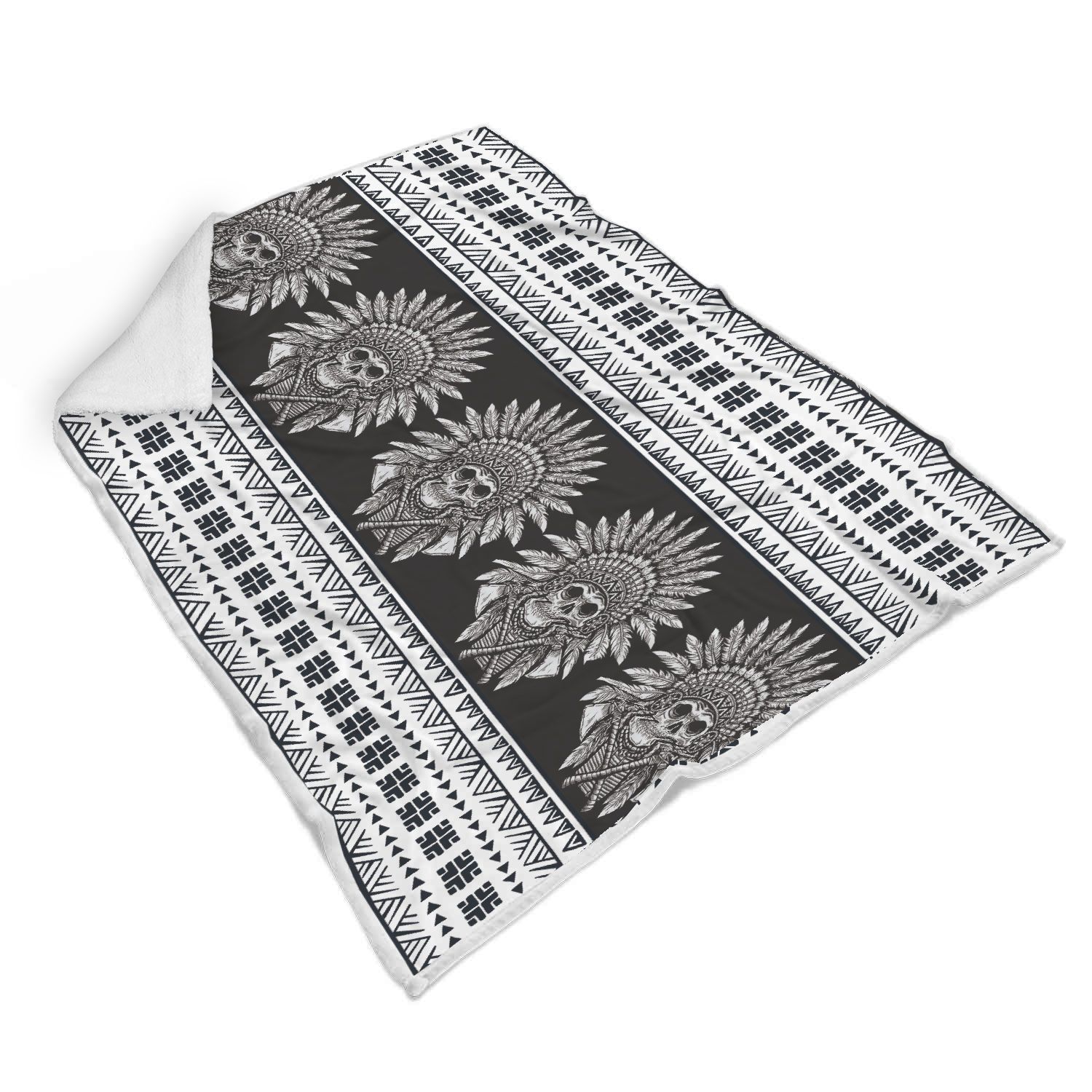 Native American Indian Skull Sherpa Fleece Blanket