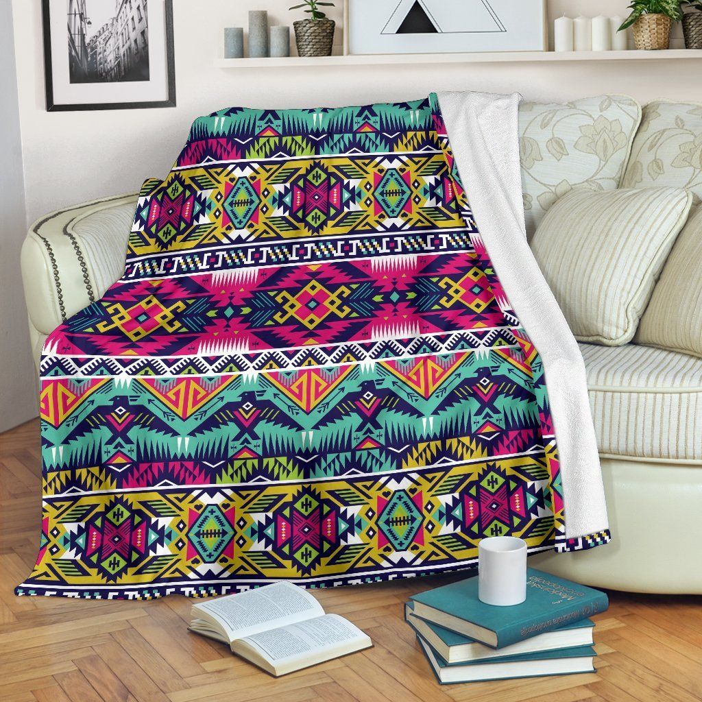 Native American Indians Aztec Pendleton Tribal Navajo Sherpa Fleece Blanket