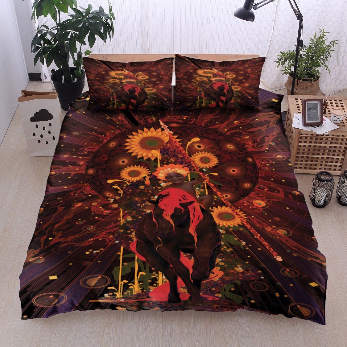 Native American Kid Riding Horse Bedding Set