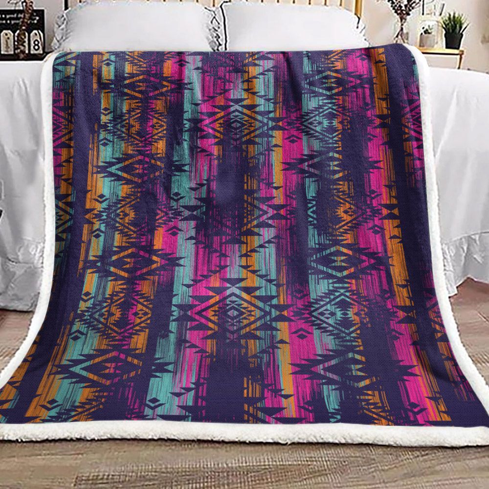 Native American Multicolor Sherpa Fleece Blanket