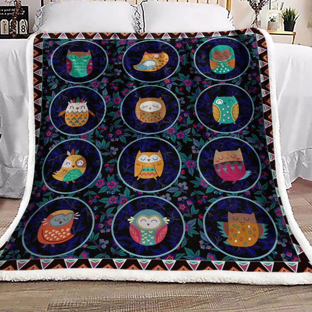 Native American Owl Floral Sherpa Fleece Blanket
