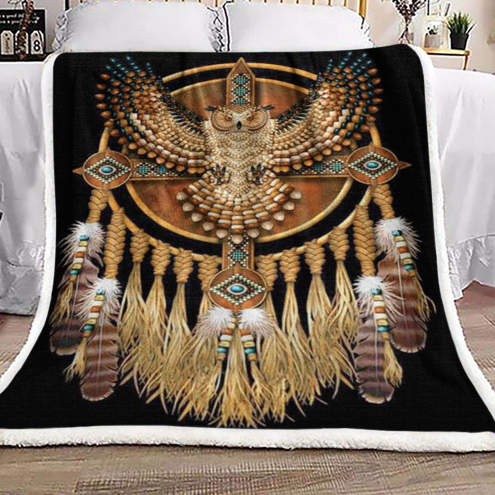 Native American Owl Sherpa Fleece Blanket