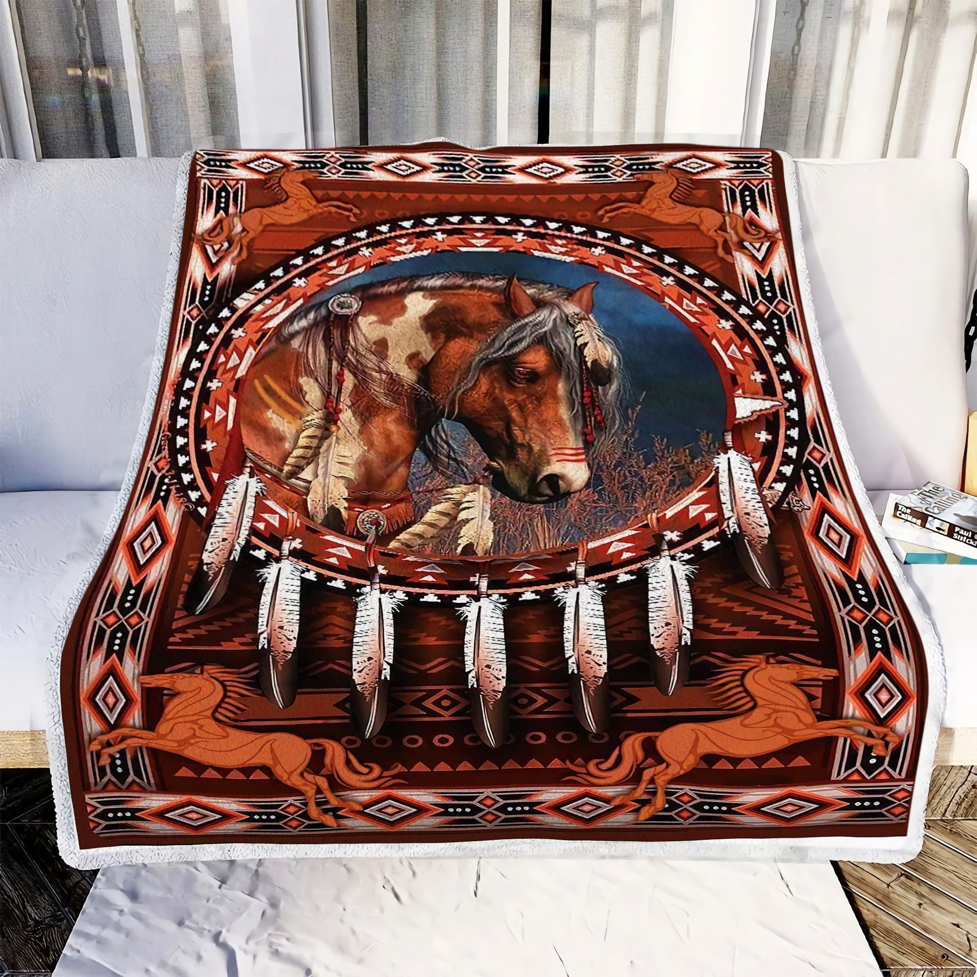 Native American Pattern Horse Fleece Blanket