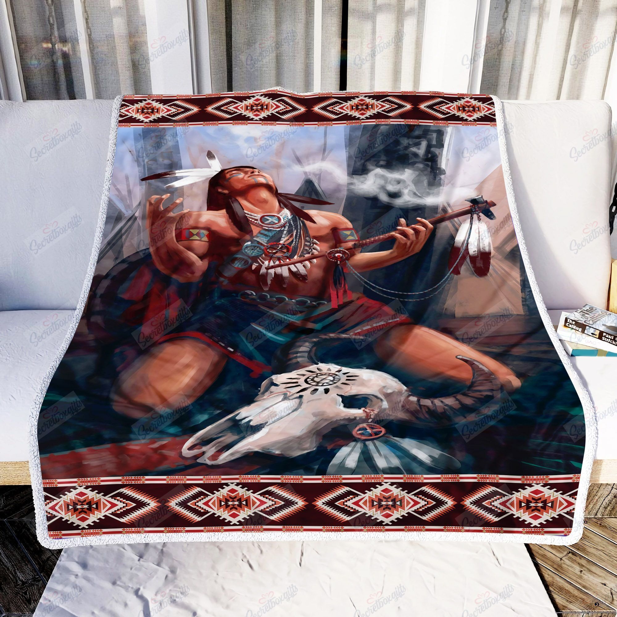 Native American Pipe Prayer Fleece Blanket