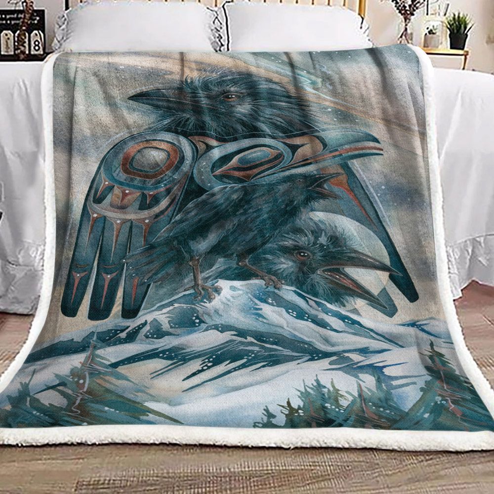 Native American Raven Sherpa Fleece Blanket