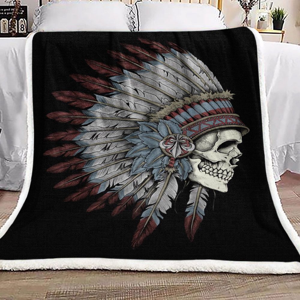 Native American Skull Sherpa Fleece Blanket