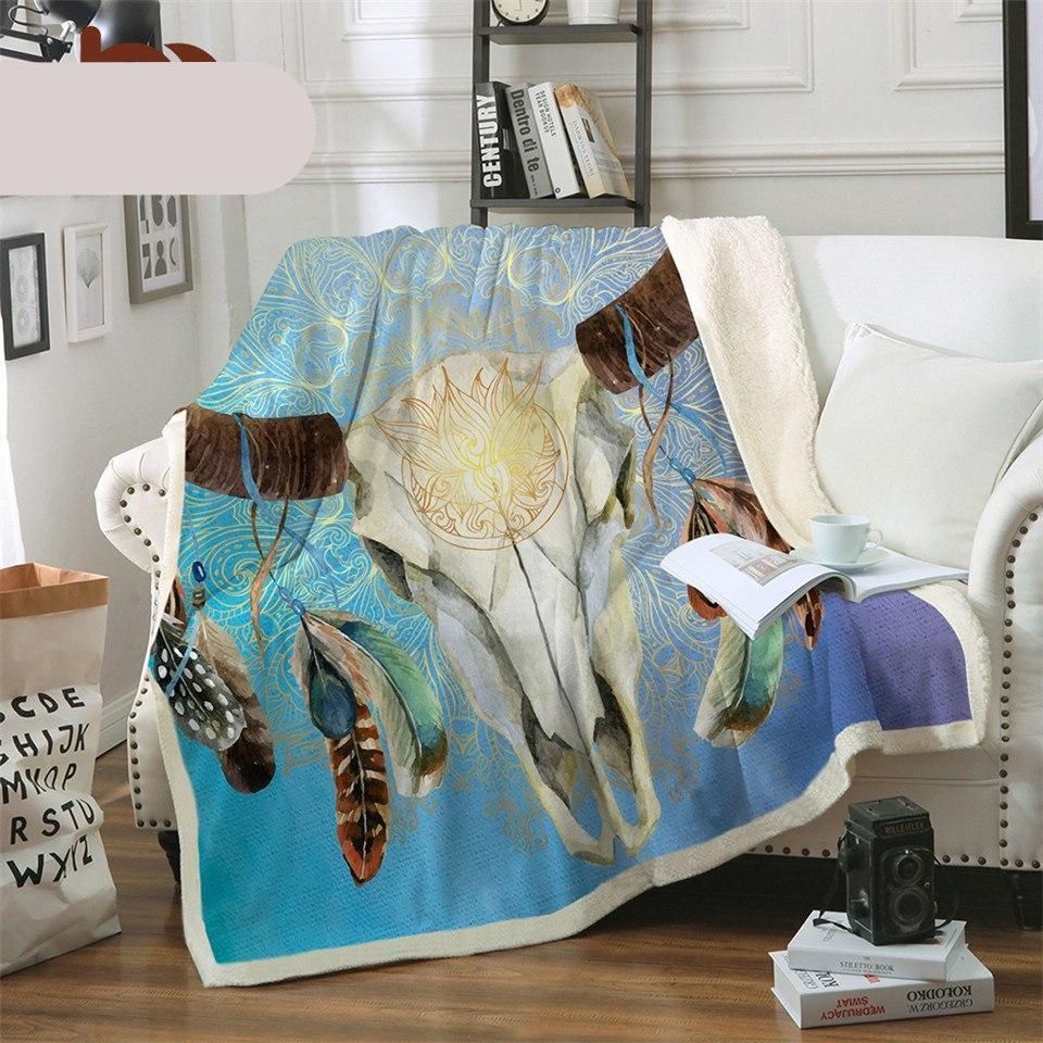 Native American Skull Sherpa Fleece Blanket