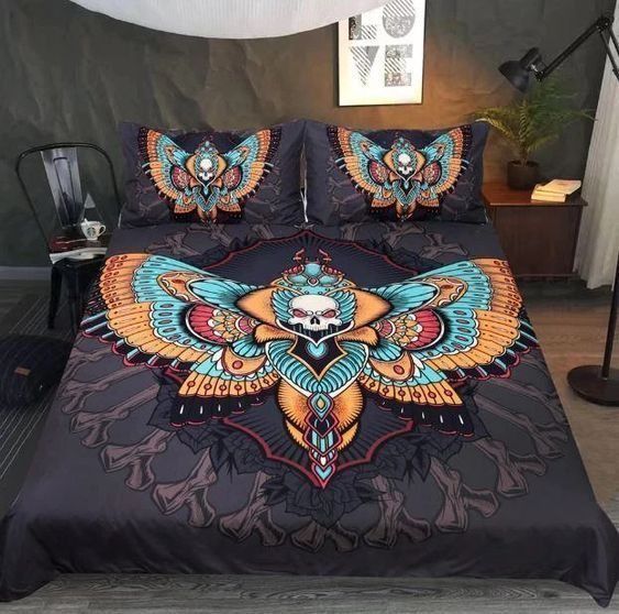 Native American Skull Cotton Bed Sheets Spread Comforter Bedding Set
