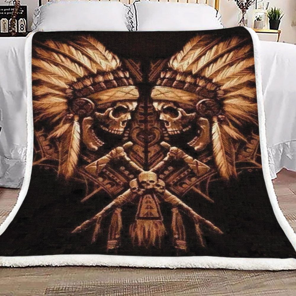 Native American Skull Sherpa Fleece Blanket
