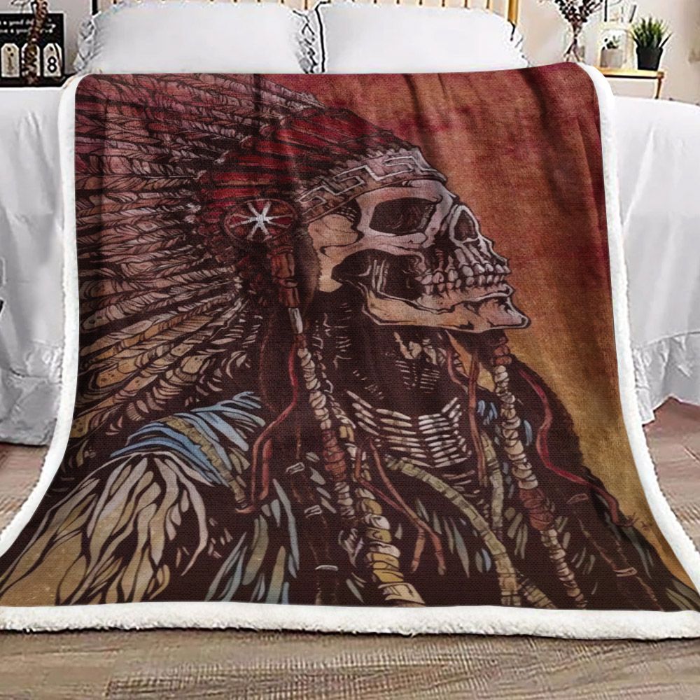 Native American Skull Sherpa Fleece Blanket