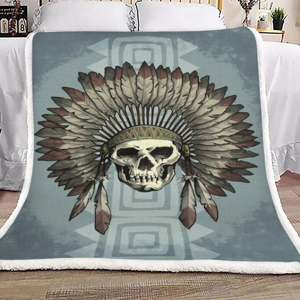 Native American Skull Sherpa Fleece