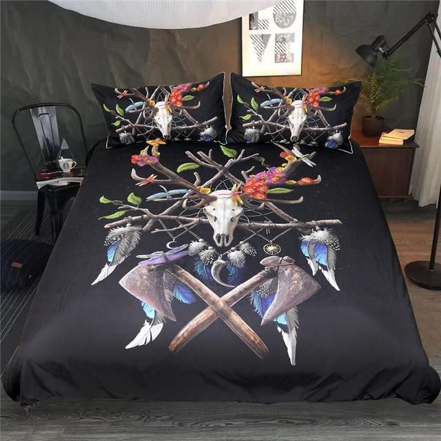 Native American Skull Tribal Skull Bedding Set