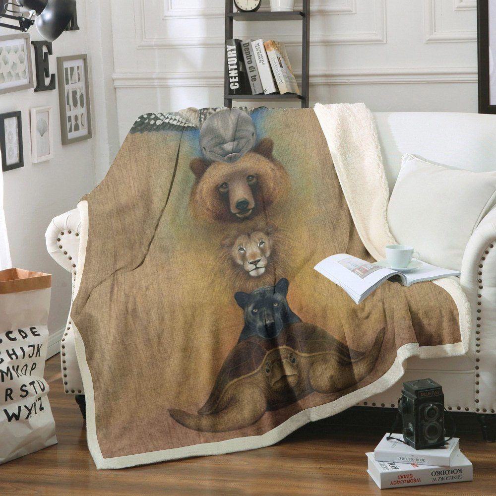Native American Spirit Animal Sherpa Fleece Blanket