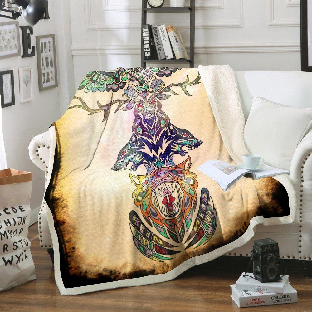 Native American Spirit Animal Sherpa Fleece Blanket