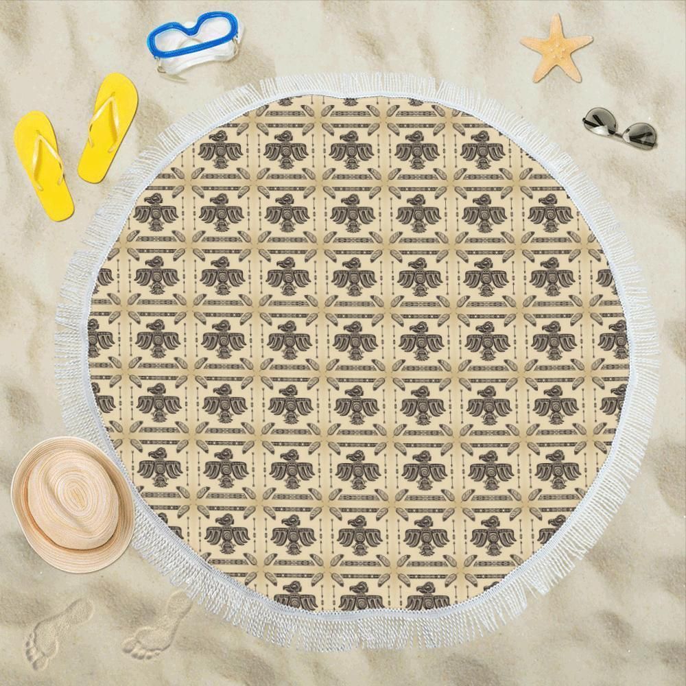 Native American Themed Design Printed Round Beach Towel