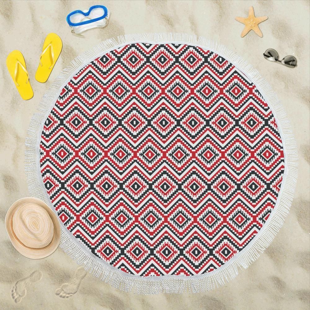 Native American Themed Tribal Printed Round Beach Towel