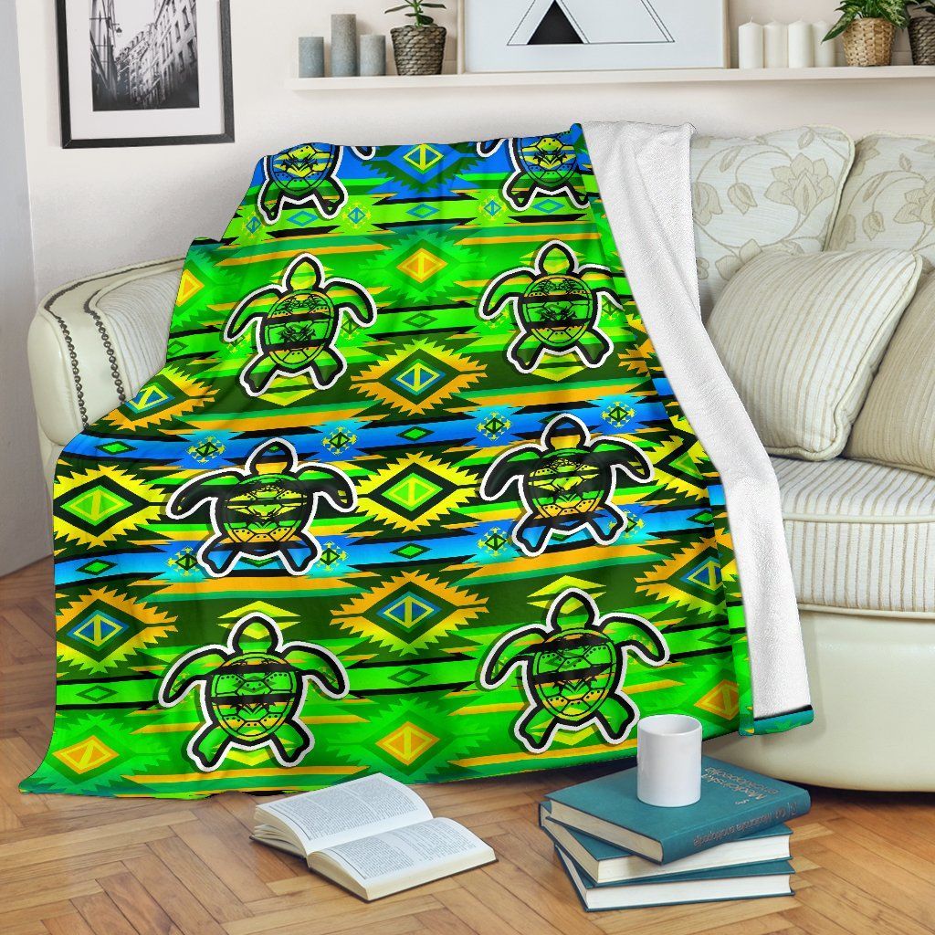 Native American Turtle Sherpa Fleece Blanket