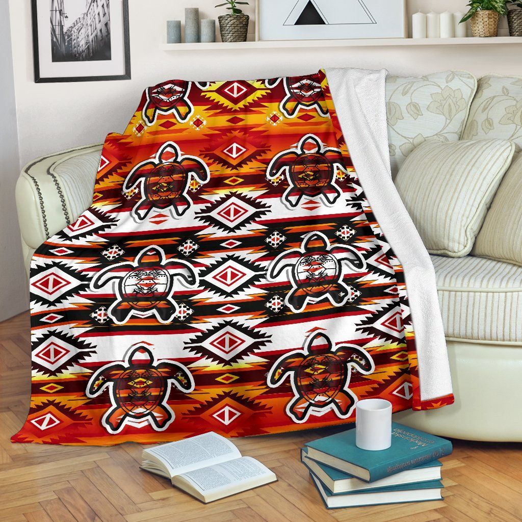 Native American Turtle Sherpa Fleece Blanket