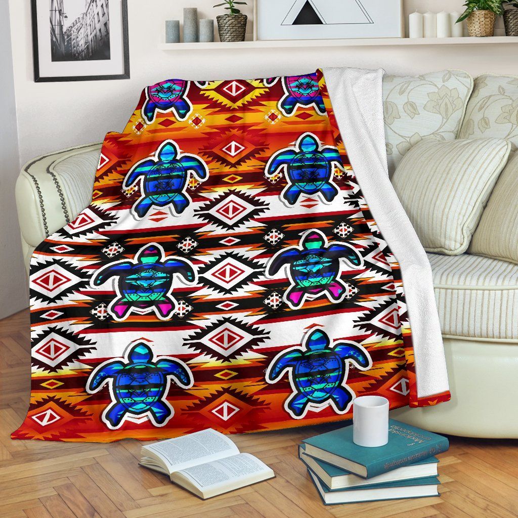 Native American Turtle Sherpa Fleece Blanket
