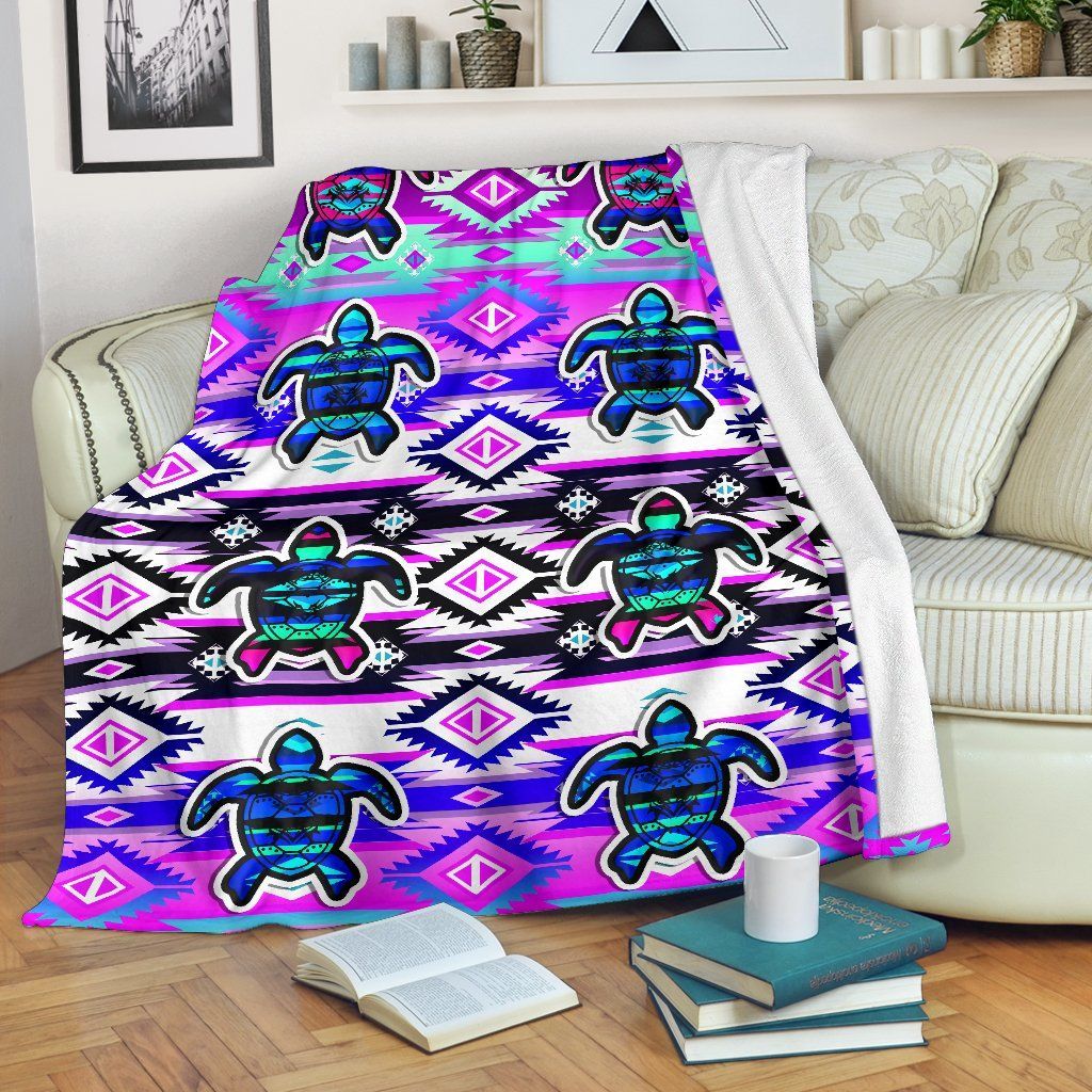 Native American Turtle Sherpa Fleece Blanket
