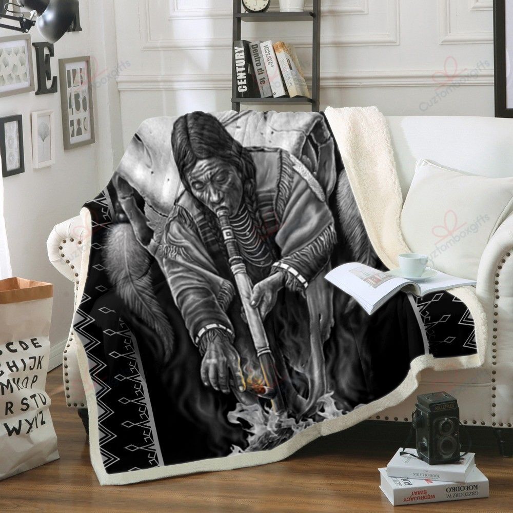 Native American Warchief Sherpa Fleece Blanket