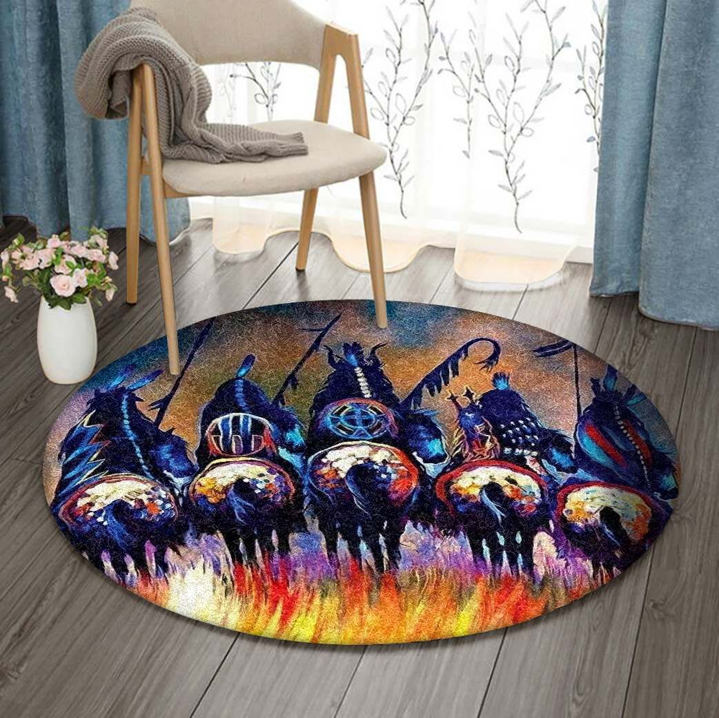 Native American Warrior Round Carpet